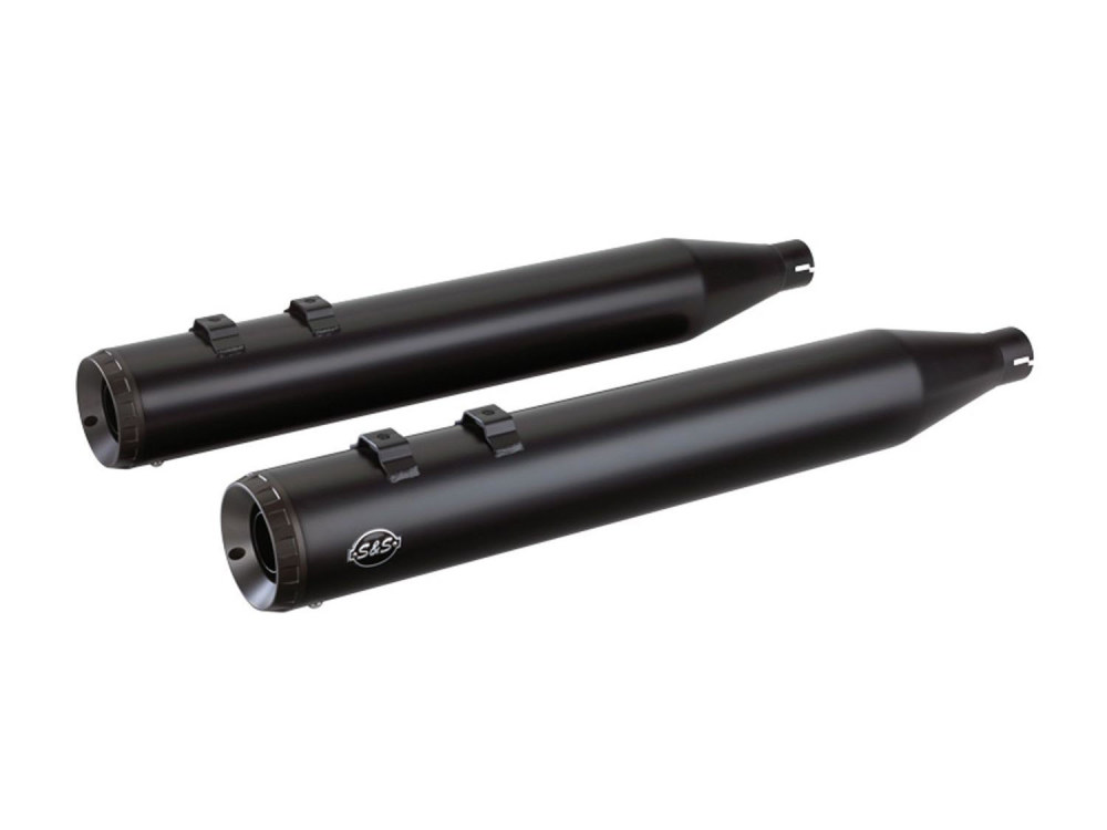 4in. Grand National Slip-On Mufflers - Black with Black End Caps. Fits Touring 1995-2016 & Trike 2017-2020.