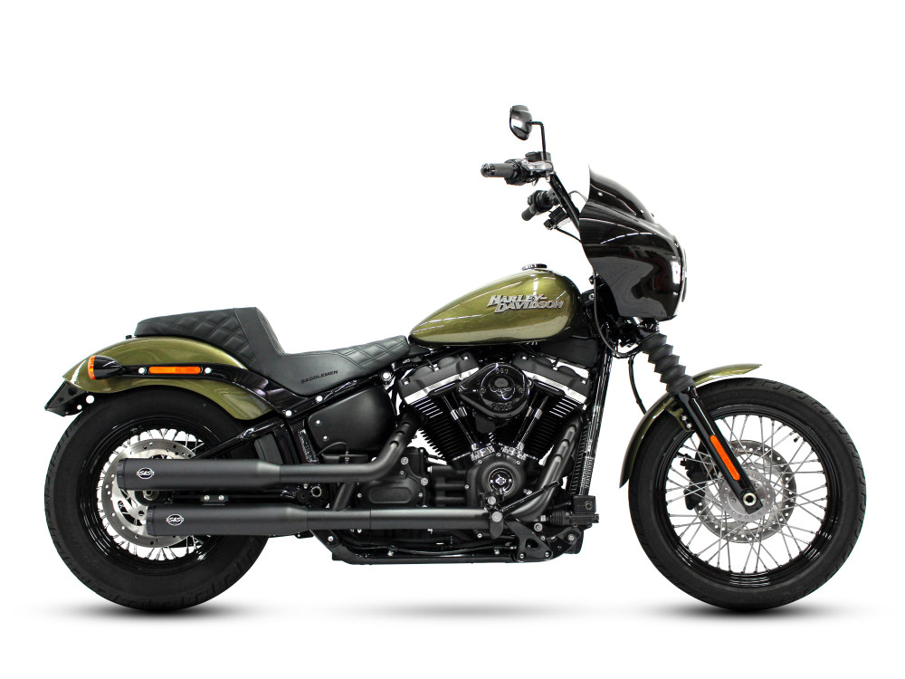 3-1/2in. Grand National Slip-On Mufflers - Black with Black End Caps. Fits Softail Slim, Street Bob, Low Rider, Breakout & Fat Boy 2018up & Standard 2020up.