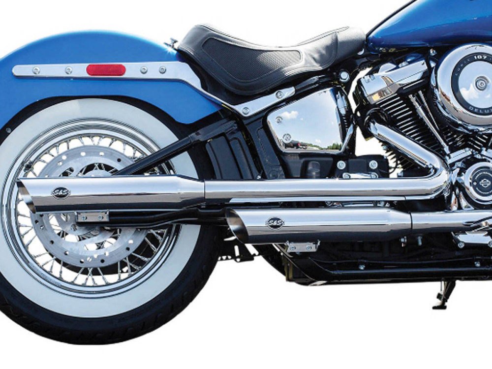 3-1/2in. Slash Cut Slip-On Mufflers – Chrome. Fits Deluxe & Heritage Classic 2018up.