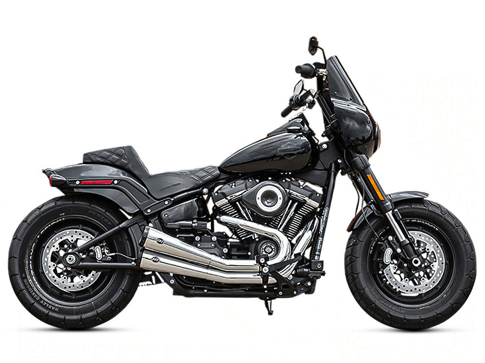 Grand National 2-into-2 Exhaust – Chrome with Black End Caps. Fits Street Bob, Low Rider, Slim, Fat Bob & Deluxe 2018up.