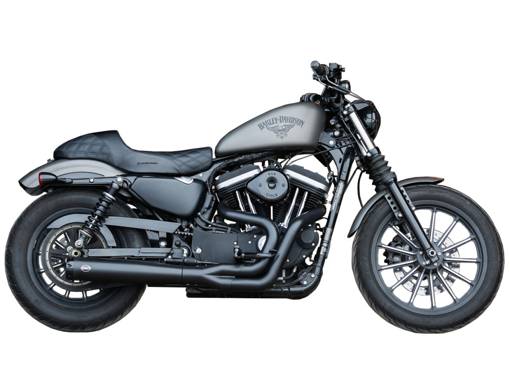 2-into-1 SuperStreet Exhaust - Black with Black End Cap. Fits Sportster 2014-2021 