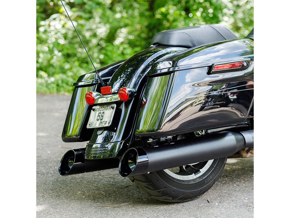 4-1/2in. Mk45 Slip-On Mufflers – Black with Black Cutlass End Caps. Fits Touring 2017up.
