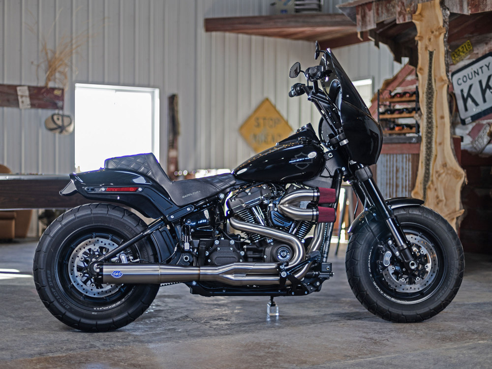 2-into-1 SuperStreet Exhaust - Stainless Steel with Black End Cap. Fits Softail 2018-2024 Non-240 Rear Tyre Models