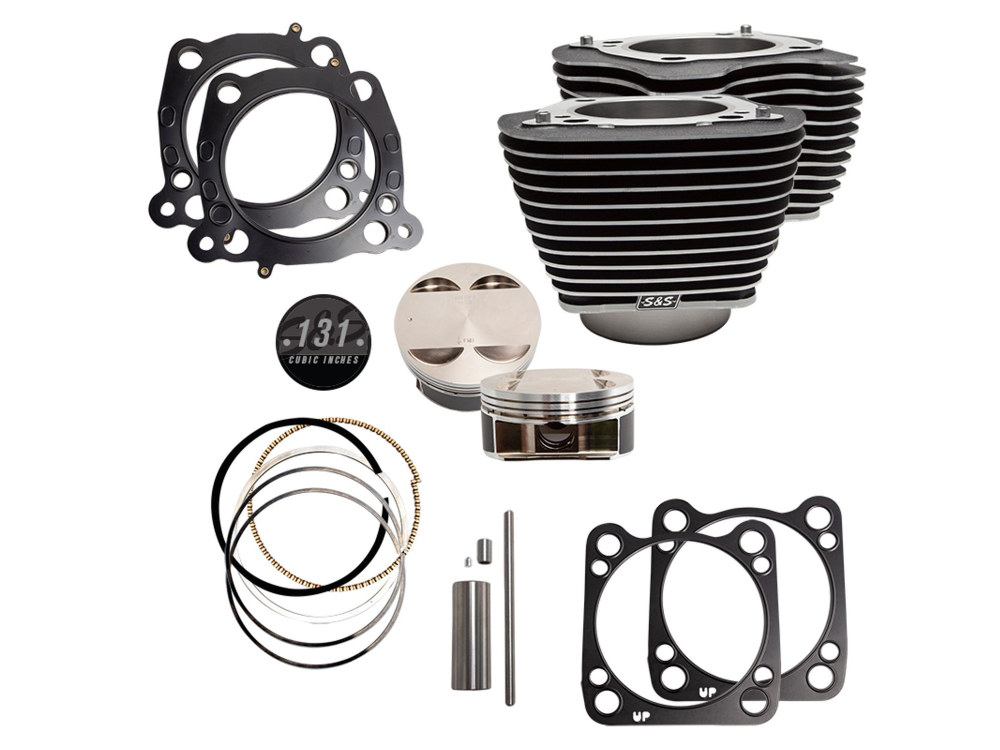 131ci Stroker Big Bore Kit with Highlighted Fins – Black. Fits Milwaukee-Eight 2017up with S&S 4-5/8in. Stroker Flywheel.