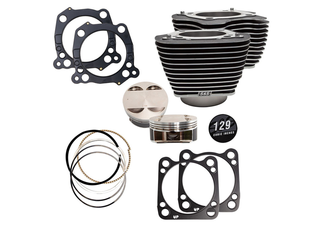 129ci Big Bore Kit with Highlighted Fins – Black. Fits Milwaukee-Eight 2017up with 107ci Engine.