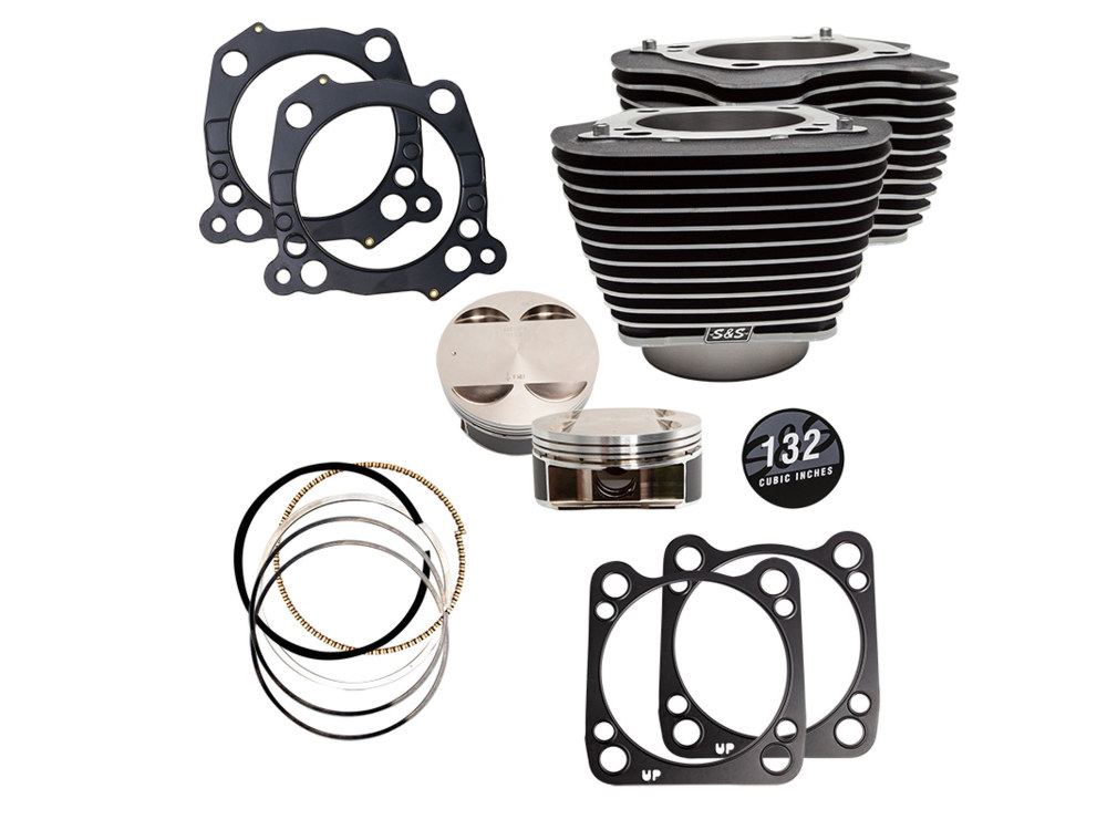 132ci Big Bore Kit with Highlighted Fins – Black. Fits Milwaukee-Eight 2017up 114ci Engine.
