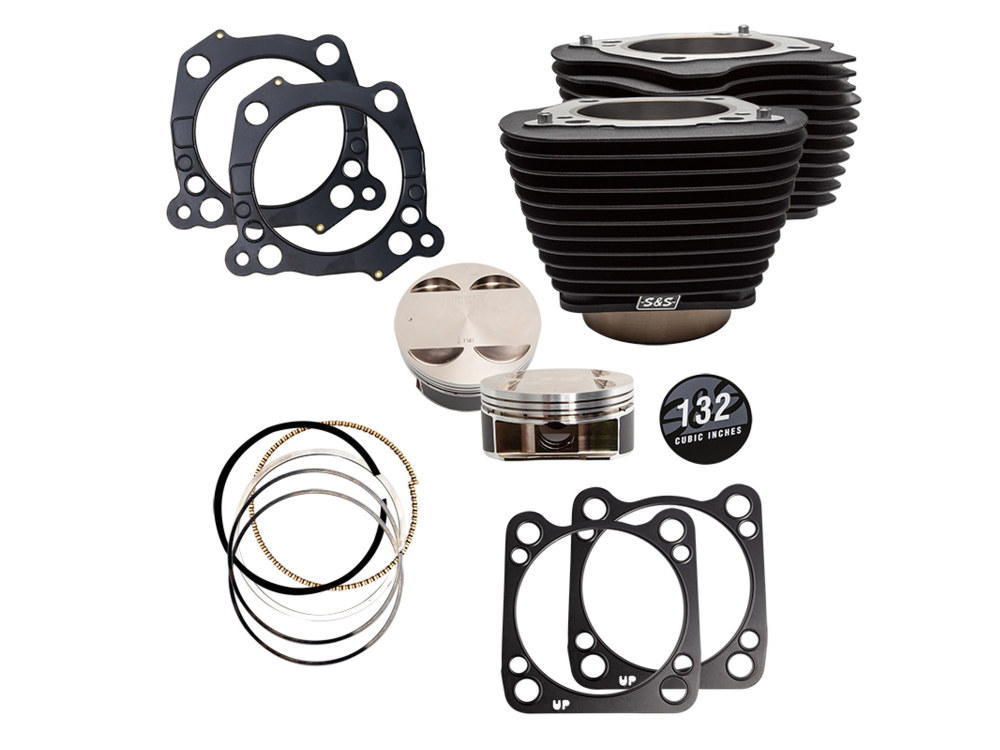 132ci Big Bore Kit with Non-Highlighted Fins – Black. Fits Milwaukee-Eight 2017up with 114ci Engine.