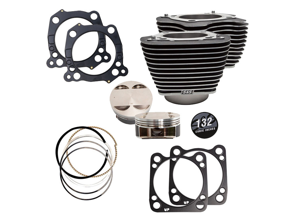 132ci Big Bore Kit with Highlighted Fins – Black Granite. Fits CVO Milwaukee-Eight 2017up with 117 Engine.