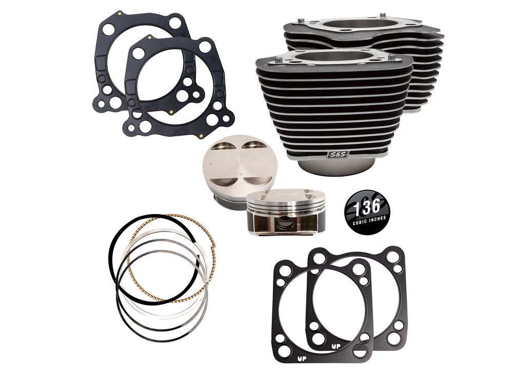 136ci Stroker Big Bore Kit with Highlighted Fins – Black. Fits Milwaukee-Eight 2017up with S&S 4-5/8in. Stroker Flywheel.