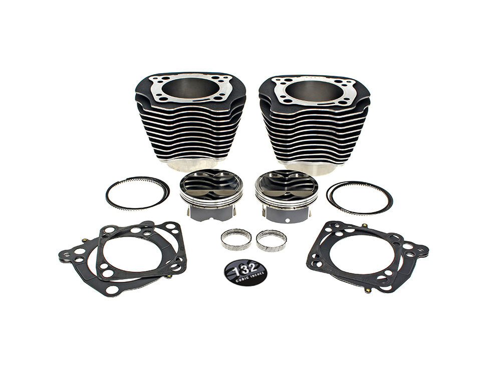 132ci Big Bore Kit with Highlighted Fins & Mid Level Compression - Black. Fits Milwaukee-Eight 2017up 114ci or 117ci Engine