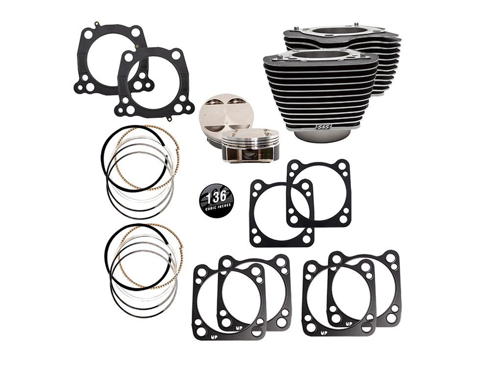 136ci Big Bore Kit with Highlighted Fins - Black Granite. 13.0:1 Compression. Fits CVO Milwaukee-Eight 2023up with 121ci Engine - S&S