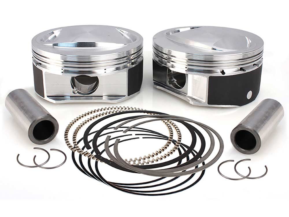 Standard Bore, High Compression Pistons with 10.6:1 Compression Ratio. Fits CVO Twin Cam 2007-2017 with 110ci Engine & ‘S’ Models with 110ci Engines.