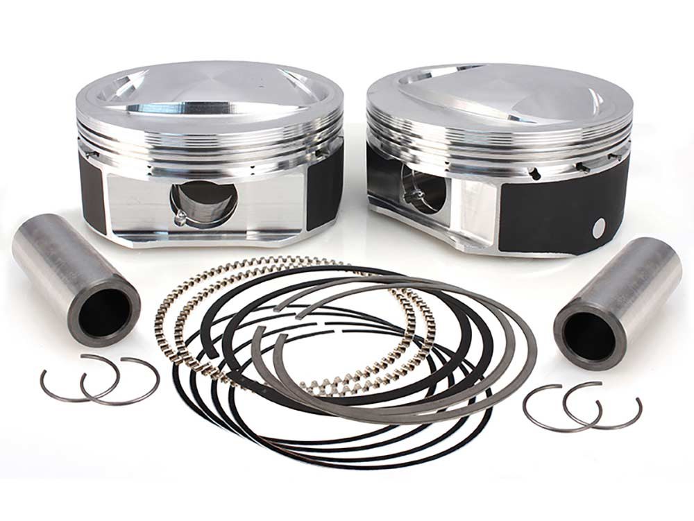 +.010in. High Compression Pistons with 10.6:1 Compression Ratio. Fits CVO Twin Cam 2007-2017 with 110ci Engine & ‘S’ Models with 110ci Engines.