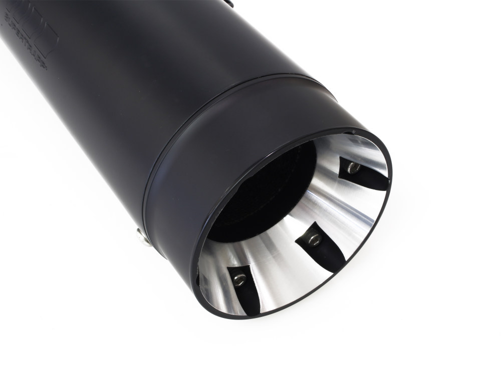 4in. Slip-On Mufflers - Black with Black End Caps. Fits Indian Big Twin 2014up with Hard Saddle Bags.