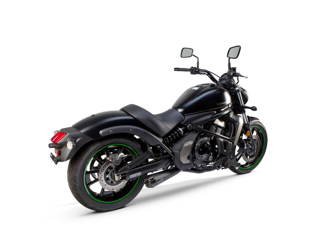 Comp-S 2-into-1 Exhaust - Black with Carbon Fiber End Cap. Fits Kawasaki Vulcan 'S' 650cc 2015up.