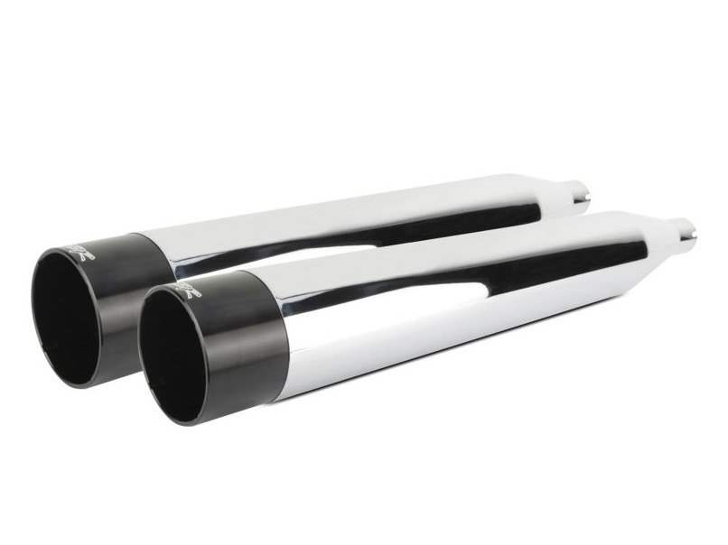 4in. Slip-On Mufflers - Chrome with Black End Caps. Fits Touring 2017up.