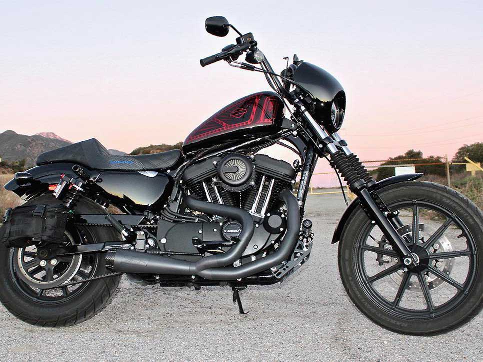 Comp-S 2-into-1 Exhaust - Black with Carbon Fiber End Cap. Fits Sportster 2014-2021