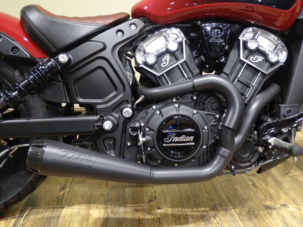 Comp-S 2-into-1 Exhaust - Black with Carbon Fiber End Cap. Fits Indian Scout 2015up & also fits Victory Octane.