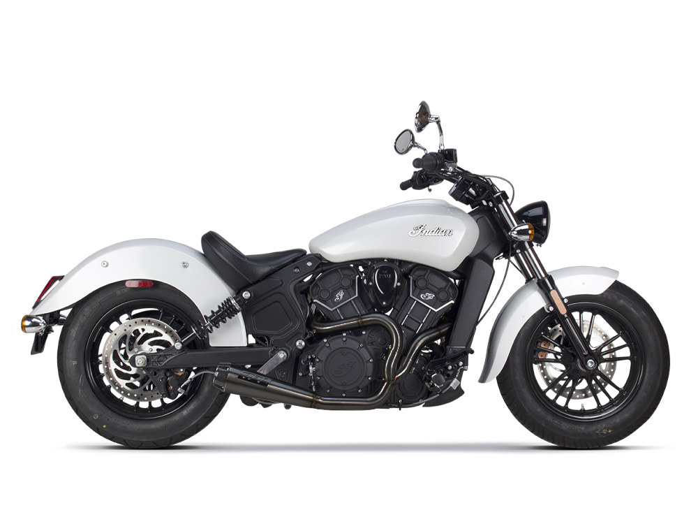 Comp-S 2-into-1 Exhaust – Black with Carbon Fiber End Cap. Fits Indian Scout 2015up & also fits Victory Octane.