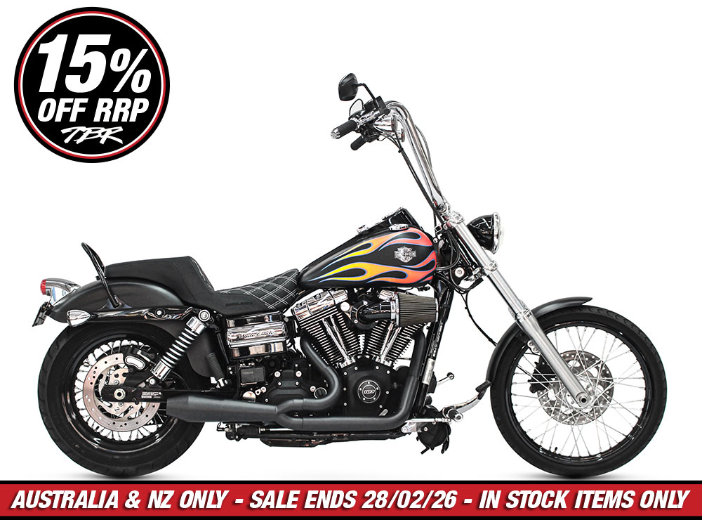 Megaphone Gen II 2-into-1 Exhaust - Black. Fits Dyna 2006-2017.