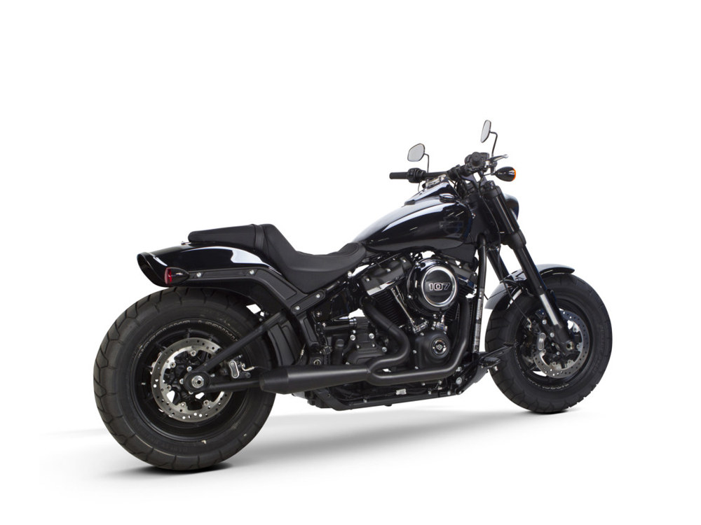 Megaphone Gen II 2-into-1 Exhaust - Black. Fits Softail 2018up with Non-240 Rear Tyre.