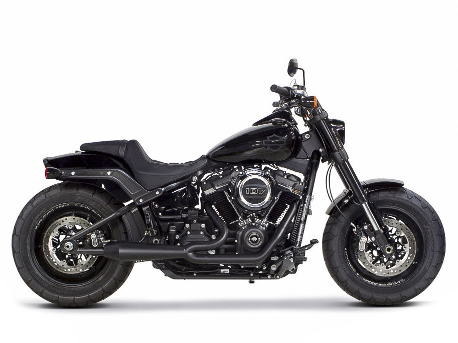 Megaphone Gen II 2-into-1 Exhaust - Black. Fits Softail 2018up with Non-240 Rear Tyre. 