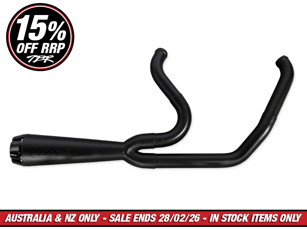 Comp-S 2-into-1 Exhaust - Black with Carbon Fiber End Cap. Fits Softail Breakout & Fat Boy 2018-2024