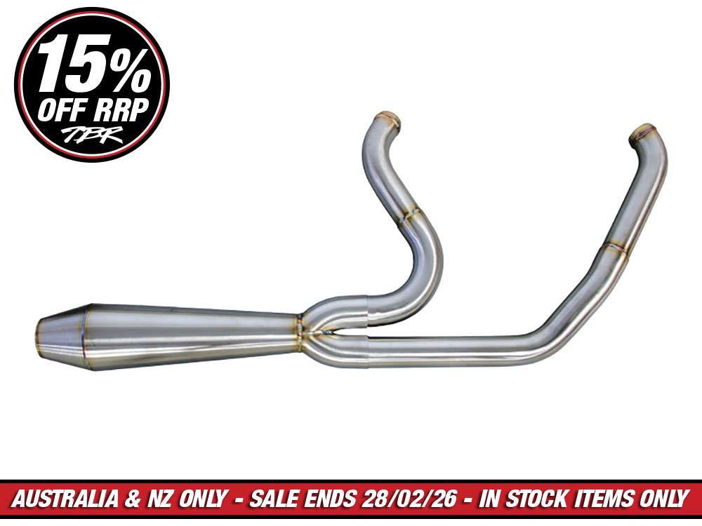 Megaphone Gen II 2-into-1 Exhaust - Stainless Steel. Fits Softail Breakout & Fat Boy 2018-2024