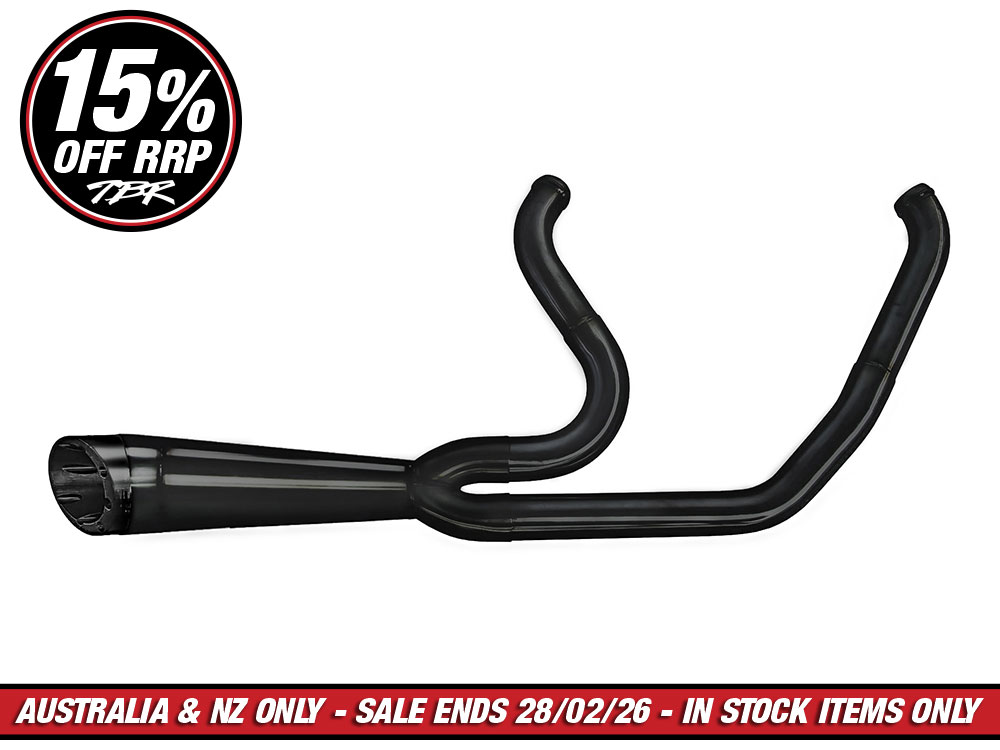 Shorty Turnout 2-into-1 Exhaust - Black with Black End Cap. Fits Softail 2018-2024