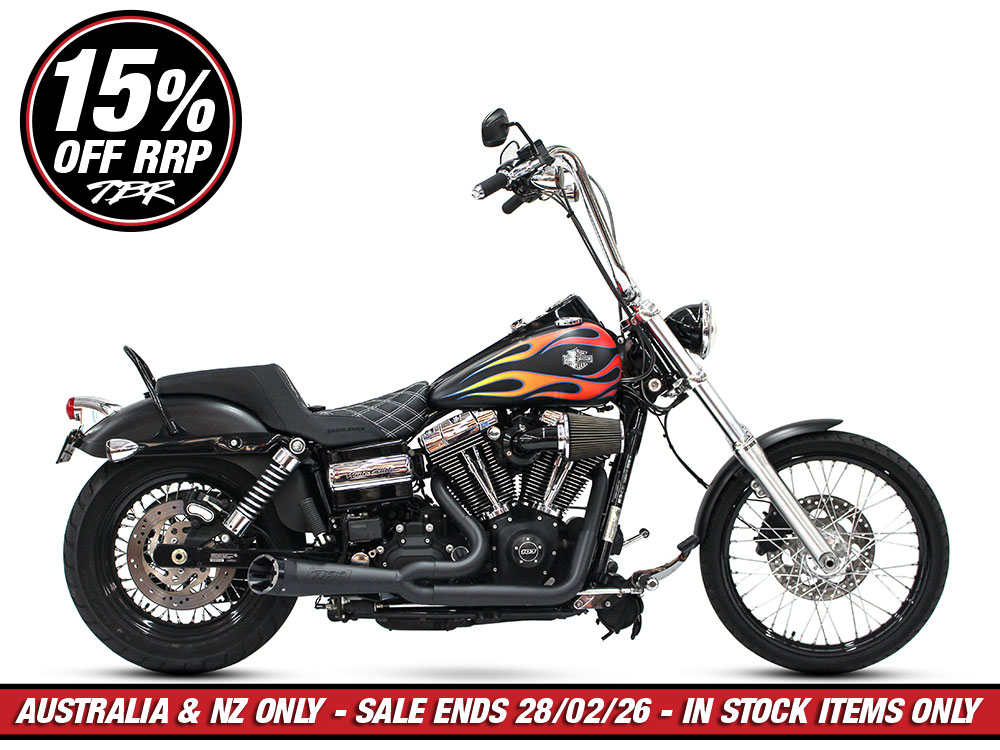 Shorty Turnout 2-into-1 Exhaust - Black with Black End Cap. Fits Dyna 2006-2017.