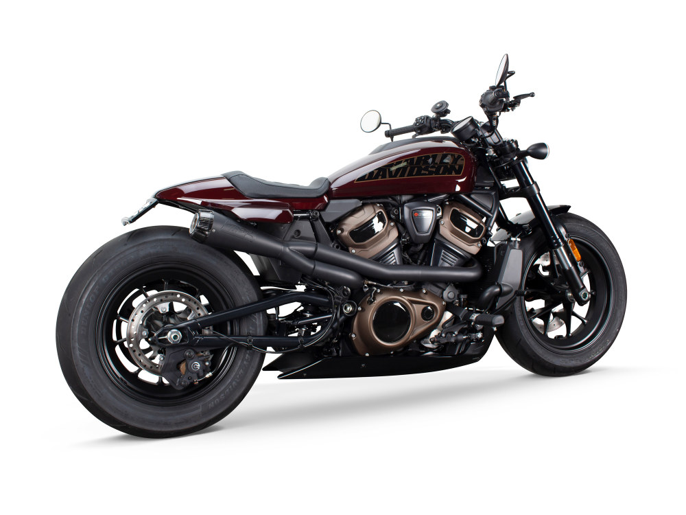 Comp-S 2-into-1 Exhaust – Black with Carbon Fiber End Cap. Fits Sportster S 2021up.