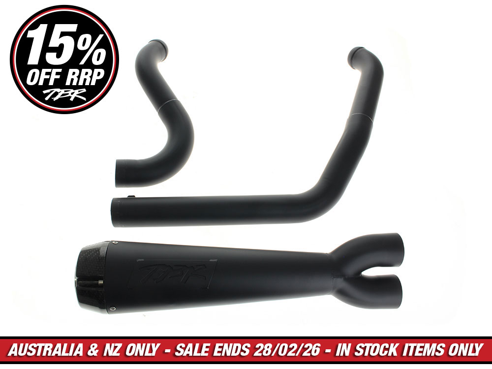 Comp-S 2-into-1 Exhaust - Black with Carbon Fiber End Cap. Fits Softail 2025up with Non-240 Rear Tyre