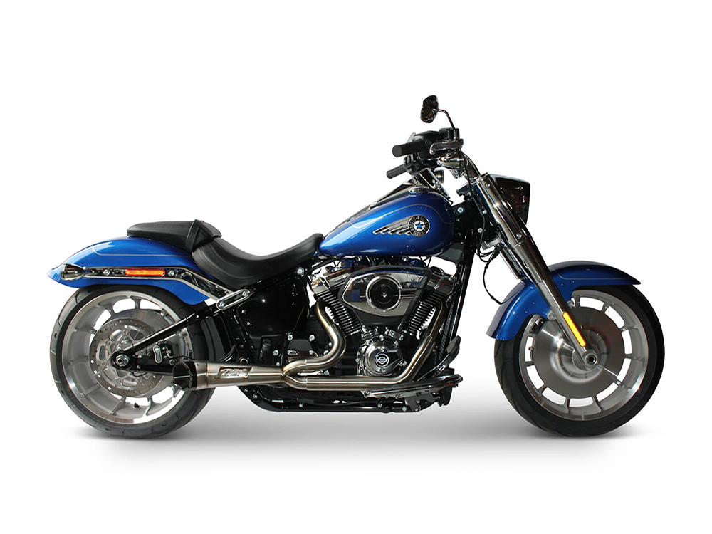 Shorty Turnout 2-into-1 Exhaust - Stainless Steel with Black End Cap. Fits Softail Breakout & Fat Boy 2025up