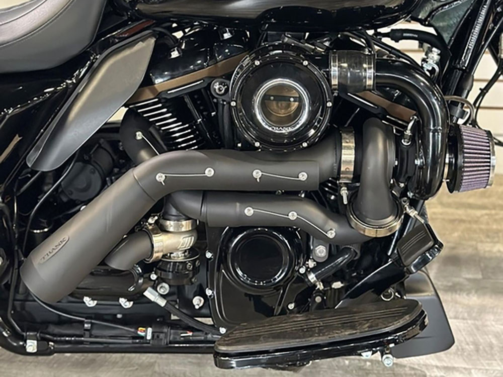 Tornado Turbo Kit - Black Exhaust, Black Billet. Fits Touring 2017-2023 and Softail 2018-2024