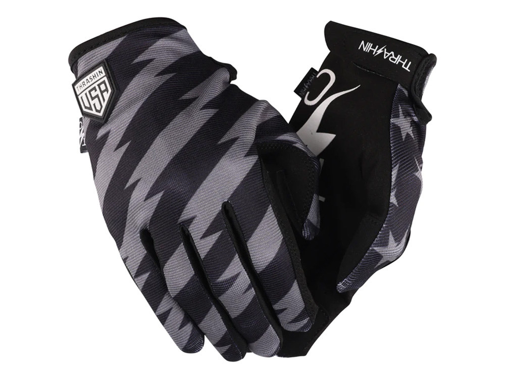 Black & Grey, Stars & Bolts Stealth Gloves – Size Small