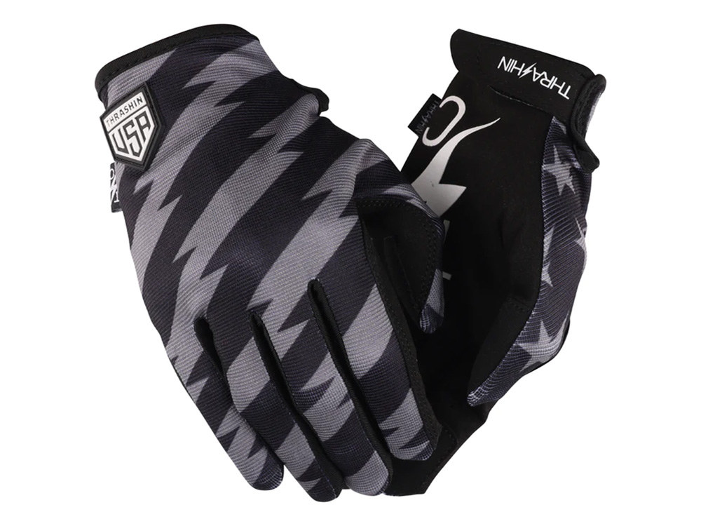 Black & Grey, Stars & Bolts Stealth Gloves – Size Large