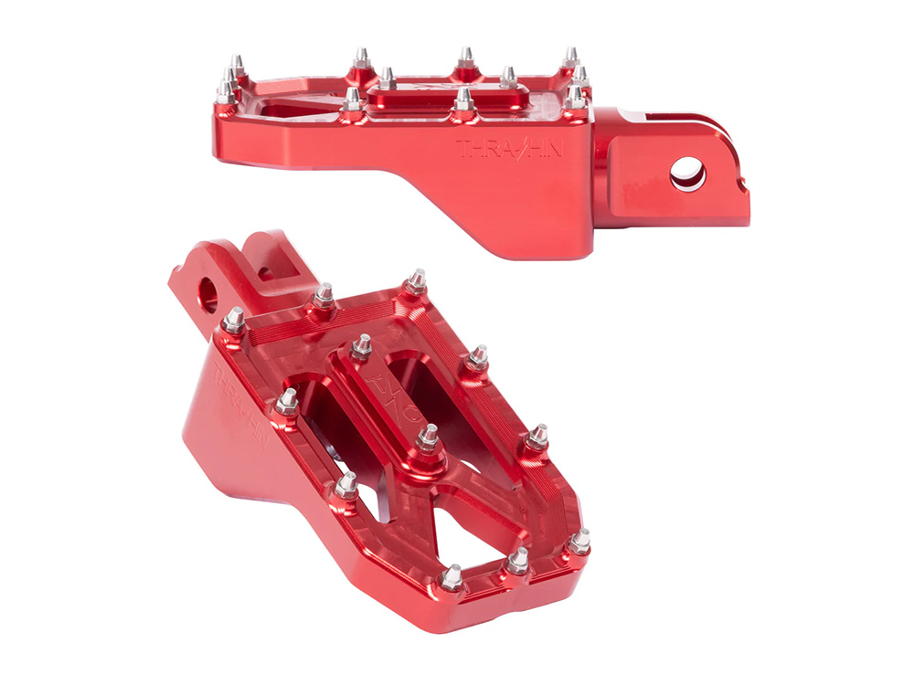 Aggressor Footpegs - Red. Fits Softail 2018up Front Rider
