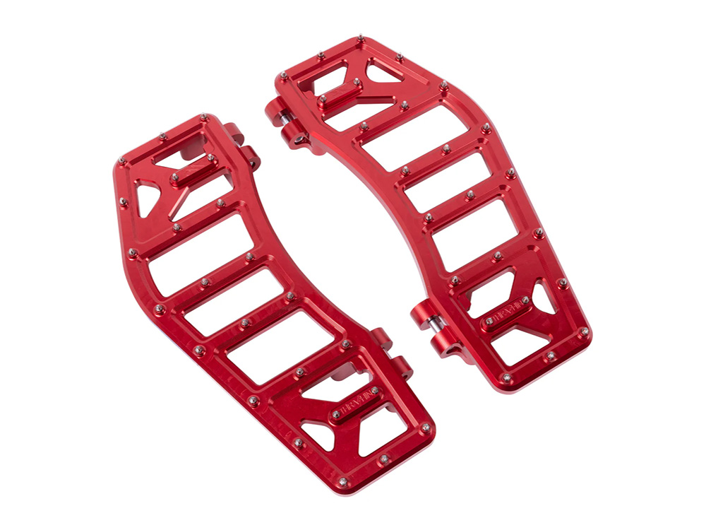 Aggressor Rider Floorboards - Red. Fits Touring 1980up, FL Softail 1986-2017 & Dyna Switchback 2012-2016