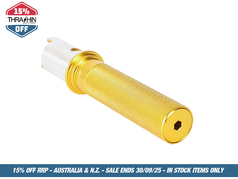 Thrashin Supply Thrashin Gold Billet Throttle Sleeve. Fits CVO Touring 2023up, Street Glide & Road Glide 2024up, Touring 2025up & Softail 2025up