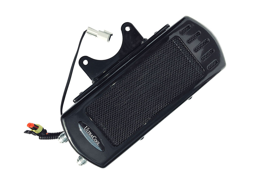 Fan Assisted Side Mount Oil Cooler Kit - Gloss Black. Fits Softail 1985-2017