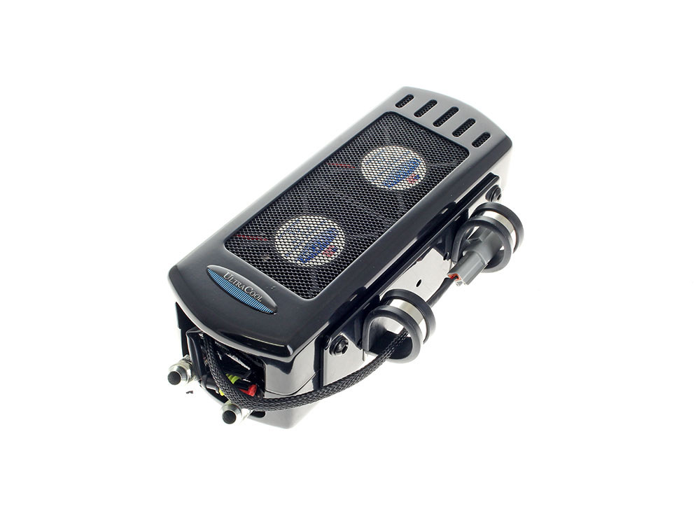 Fan Assisted Side Mount Oil Cooler Kit - Gloss Black. Fits Softail 2018up with no Crash Bar/Engine Guard