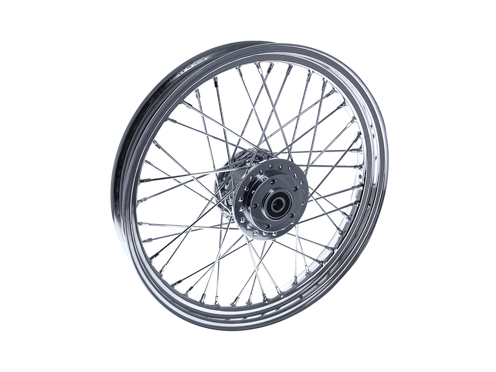 V-Factor 19in. x 2.50in. Front 40 Spoke Cross Laced Wheel - Chrome. Fits Narrow Glide Dyna 2000-2005 & Sportster 2000-2007
