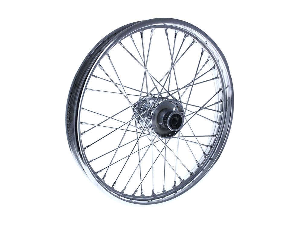 V-Factor 21in. x 2.15in. Front 40 Spoke Cross Laced Wheel - Chrome. Fits Softail 1984-1999, Dyna Wide Glide 1993-1999 & FXWG 1984-1986.
