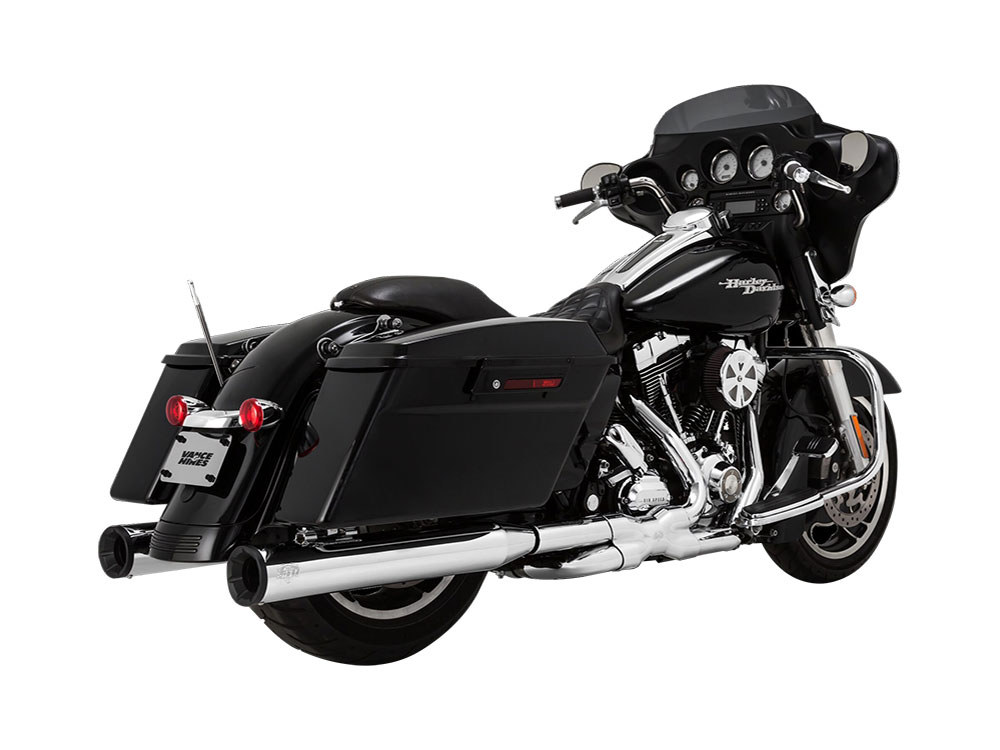 4in. Eliminator 400 Slip-On Mufflers – Chrome with Black End Caps. Fits Touring 1995-2016 & Trike 2017-2020.