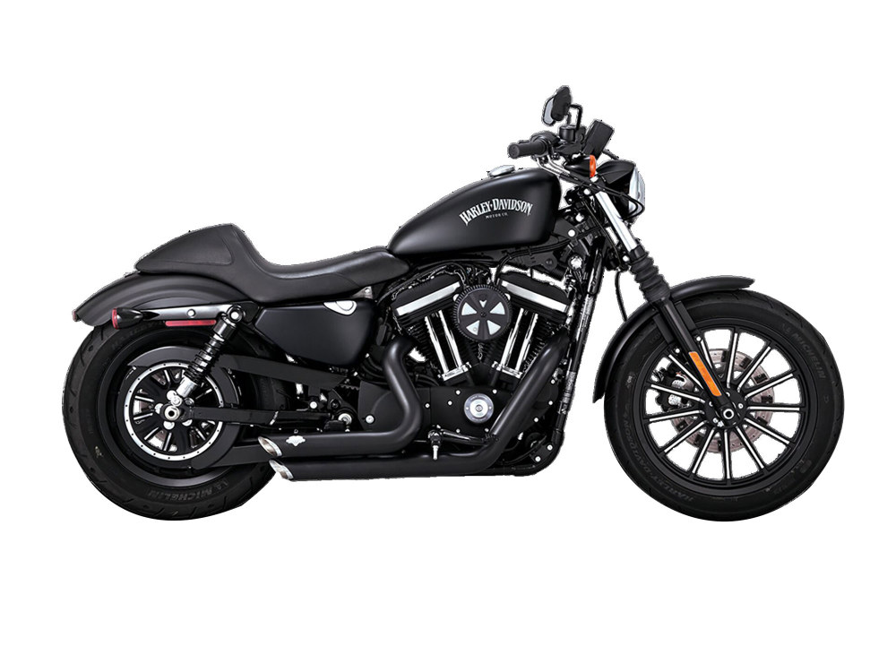 Shortshots Staggered Exhaust – Black. Fits Sportster 2004-2013