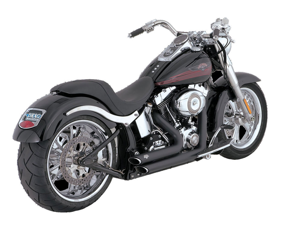 Shortshots Staggered Exhaust – Black. Fits Softail 1986-2017 Non-240 Tyre Models