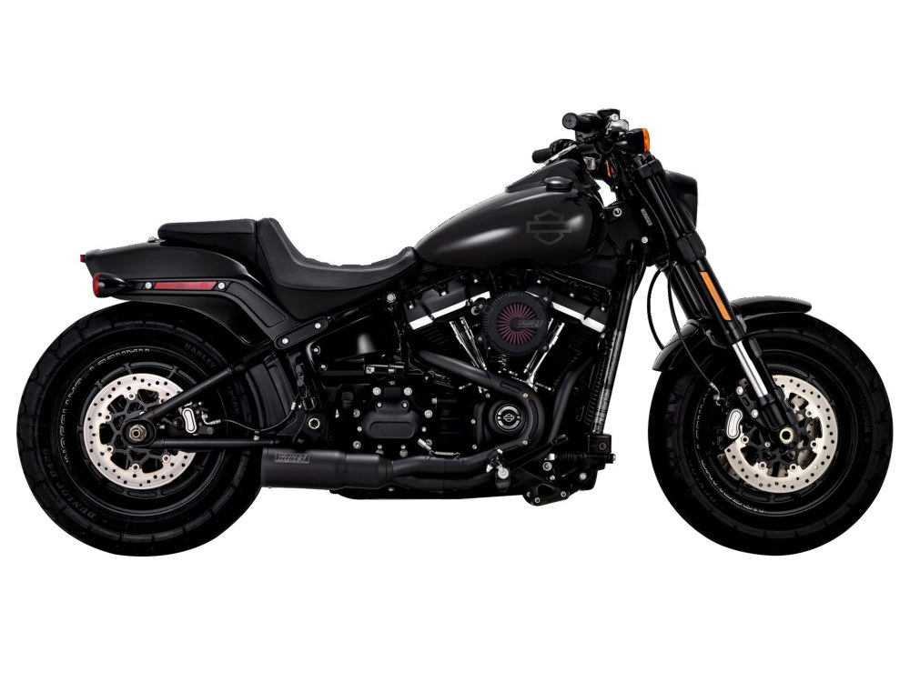 Hi-Output 2-into-1 Exhaust - Black. Fits Softail 2018up Non-240 Tyre Models 