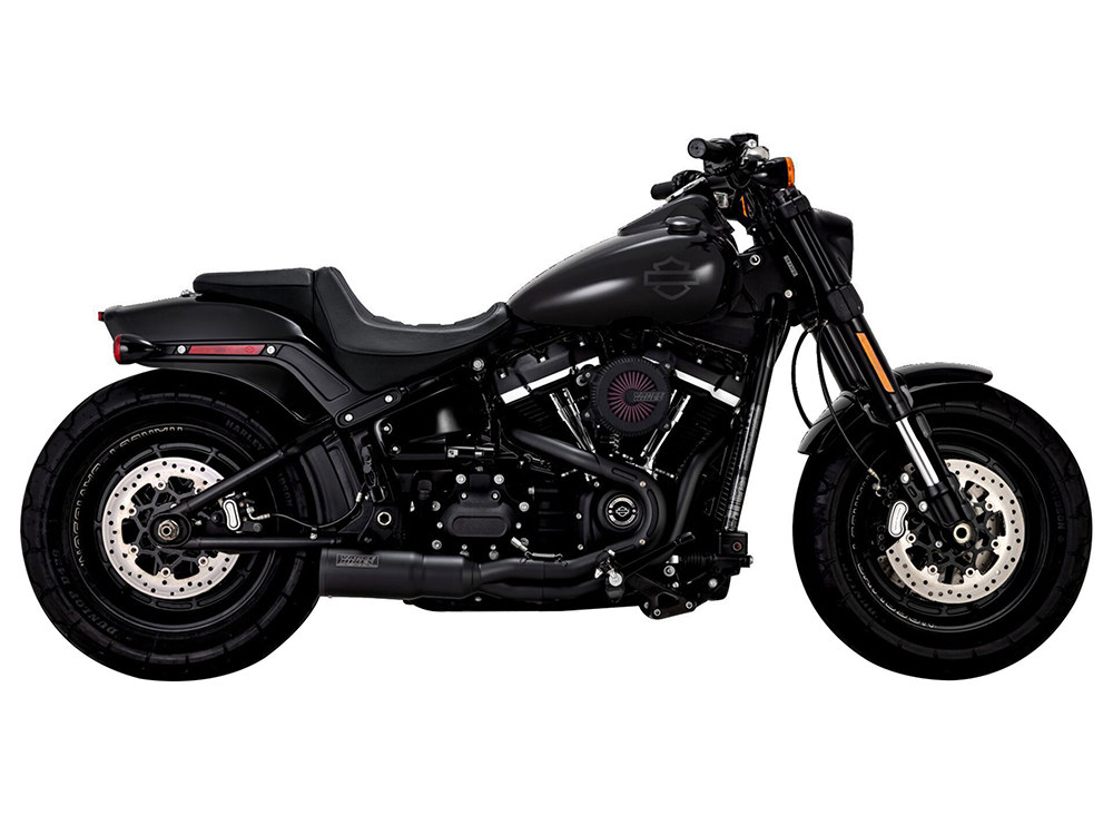 Hi-Output 2-into-1 Exhaust - Black. Fits Softail 2018-2024 Non-240 Tyre Models