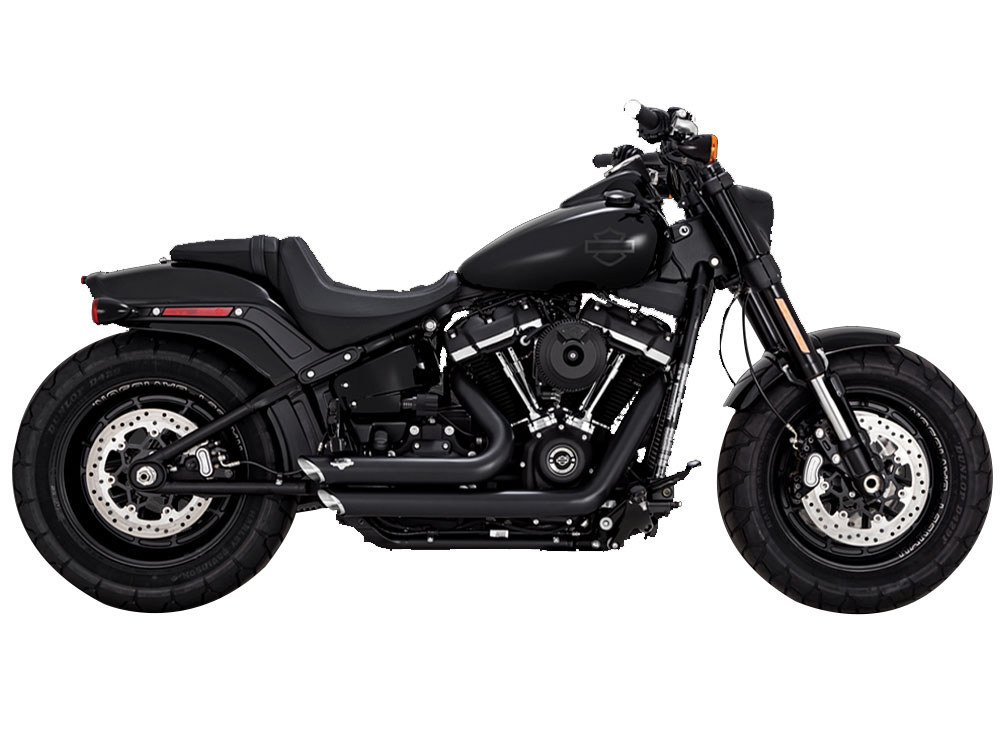 Shortshots Staggered Exhaust – Black. Fits Softail 2018up Non-240 Tyre Models