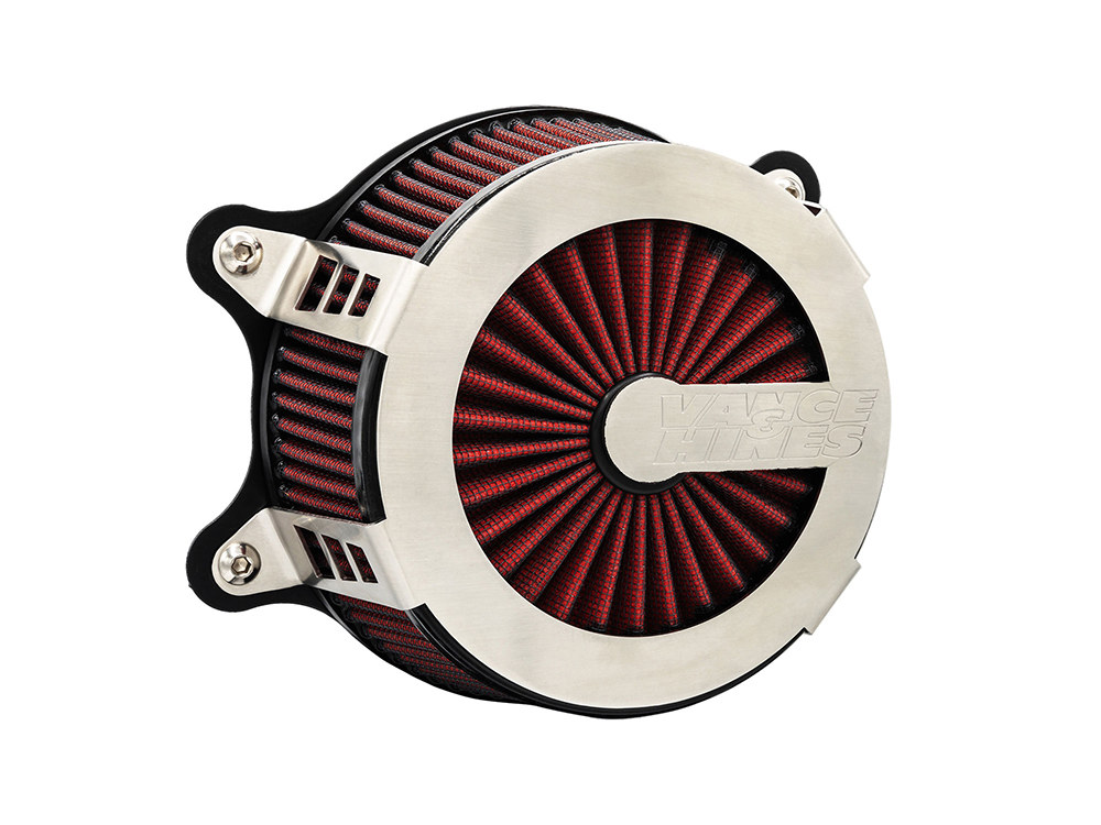 VO2 Cage Fighter Air Cleaner Kit - Brushed Stainless Steel. Fits Softail 2000-2015, Dyna 1999-2017, Touring 1999-2007 with CV Carb or Cable Operated Delphi EFI